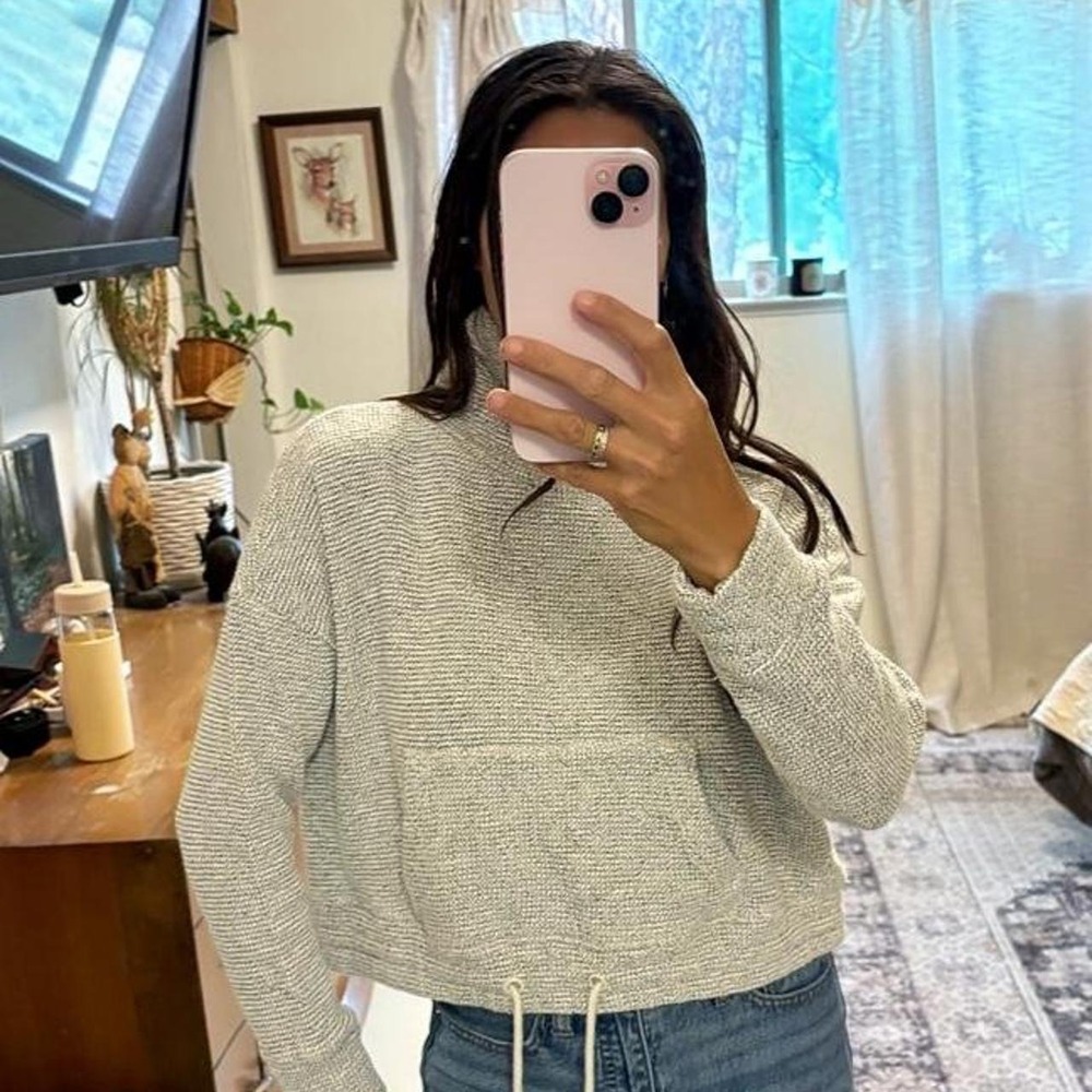 90 Degree by Reflex Womens Ivory Textured Mock Neck Pullover Sweatshirt Medium